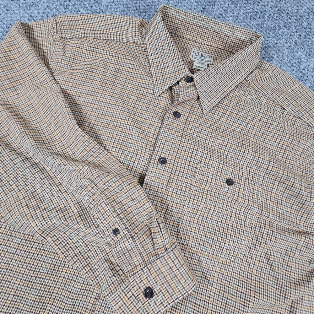 LL Bean Houndstooth Mens Plaid Button Down Shirt Long‎ Sleeve Work Size XL Soft